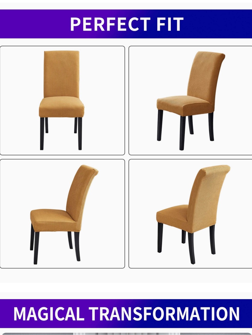Gold Dining Chair Covers Set of 7 Jacquard Stretch Slipcovers NEW - Picture 5 of 6